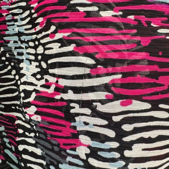 BCX Sheer Top Women Sz M Black with Fucsia White Print Over Cami Tank Ruched Hem - Picture 5 of 8